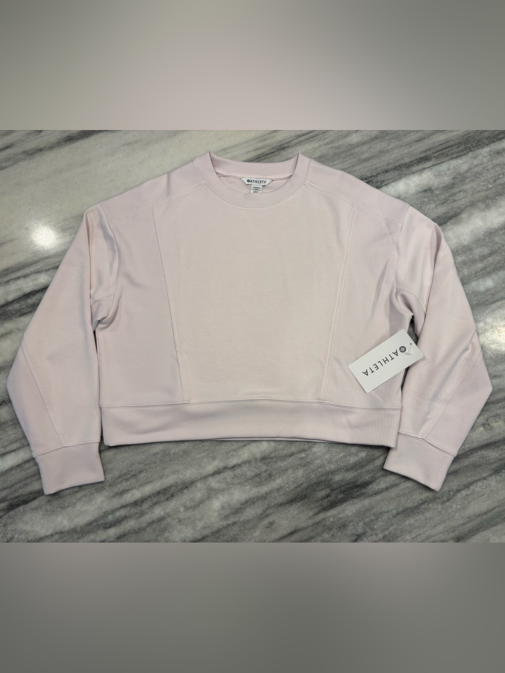 NWT Athleta SEASOFT RIB CREWNECK SWEATSHIRT in “Shell” Pink